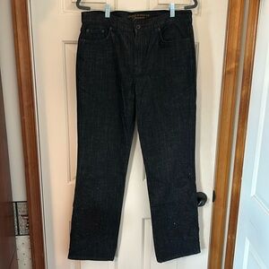 Lauren Jean Co Premium Dark Black Jeans W/Sequins Design front below Knee Sz 10